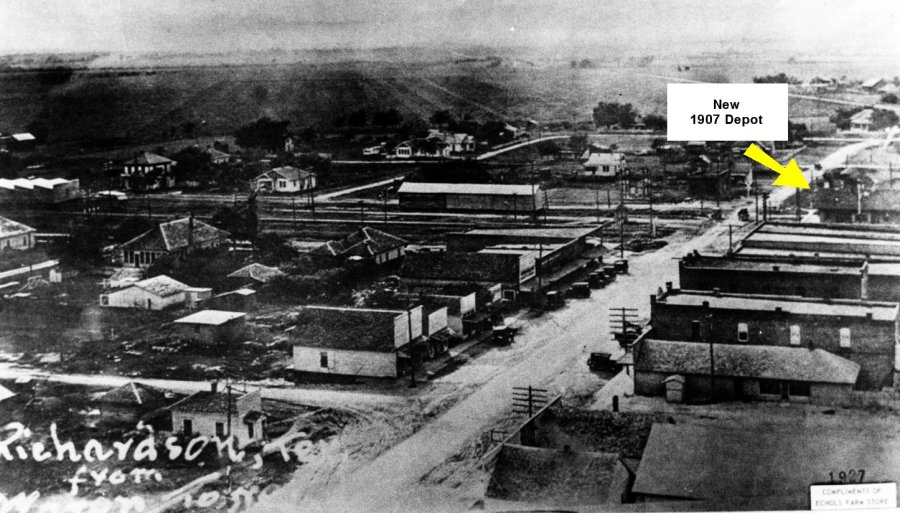View of Richardson from water tower showing location of 1907 depot